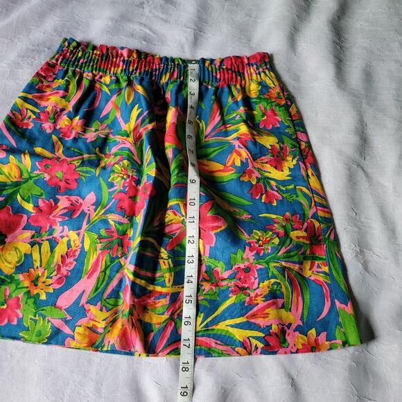 J. Crew Linen Pink & Blue Tropical Floral Paper Bag Mini Barbiecore Skirt sz 2 - Picture 5 of 5